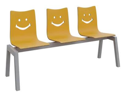 SMILE 3, dřevěná lavice do čekárny, 3-sedák, žlutá, kostra stříbrná